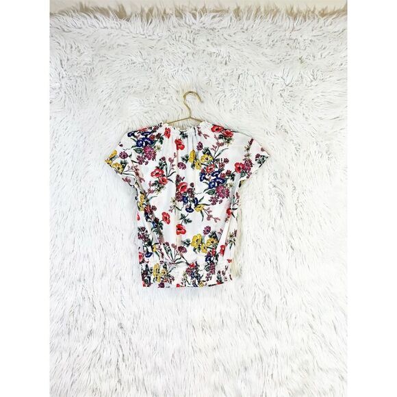 Express Women's Floral Blouse Multicolor Sizes Short Sleeve ruffle Neck - Picture 3 of 6